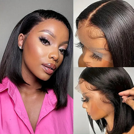 Short Bob Wig Front Lace Bob haircut Black Short Straight Hair Full-head Wig